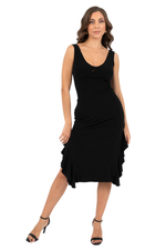 Load image into Gallery viewer, Reversible Polka Dot &amp; Black Tango Dress with Side Ruffles