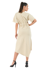 Load image into Gallery viewer, Ribbed Ecru Asymmetric Midi Skirt With Side Slit