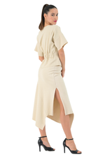 Load image into Gallery viewer, Ribbed Ecru Asymmetric Midi Skirt With Side Slit