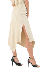 Load image into Gallery viewer, Ribbed Sand Asymmetric Midi Skirt With Side Slit