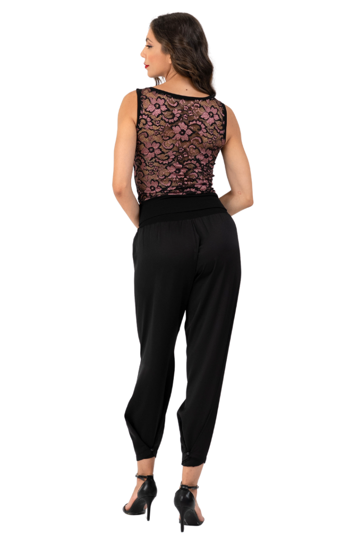 Rosé Lace Back Tango Top With Draped Neck