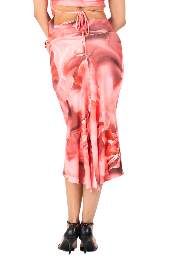 Rose Print Tango Skirt With Center Back Slit