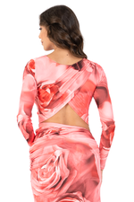 Load image into Gallery viewer, Rose Print Tango Top With Draped Overlap Back