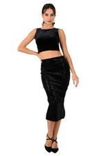 Load image into Gallery viewer, Black Ruffled Bow Sequin Dance Skirt
