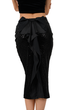 Load image into Gallery viewer, Black Ruffled Bow Sequin Dance Skirt
