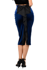 Load image into Gallery viewer, Dark Blue Ruffled Bow Velvet Dance Skirt
