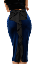 Load image into Gallery viewer, Dark Blue Ruffled Bow Velvet Dance Skirt
