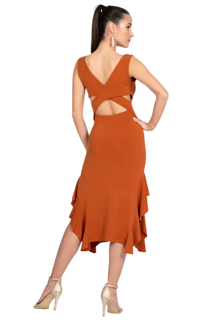 Ruffled Midi Dress With Crisscross Back | Tango Dresses | conDiva Ruffled Midi Dress With Crisscross Back | Tango Dresses | conDiva