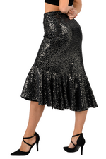 Load image into Gallery viewer, Silver Ruffled Velvet Sequin Asymmetric Dance Skirt
