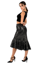 Load image into Gallery viewer, Silver Ruffled Velvet Sequin Asymmetric Dance Skirt
