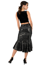 Load image into Gallery viewer, Silver Ruffled Velvet Sequin Asymmetric Dance Skirt
