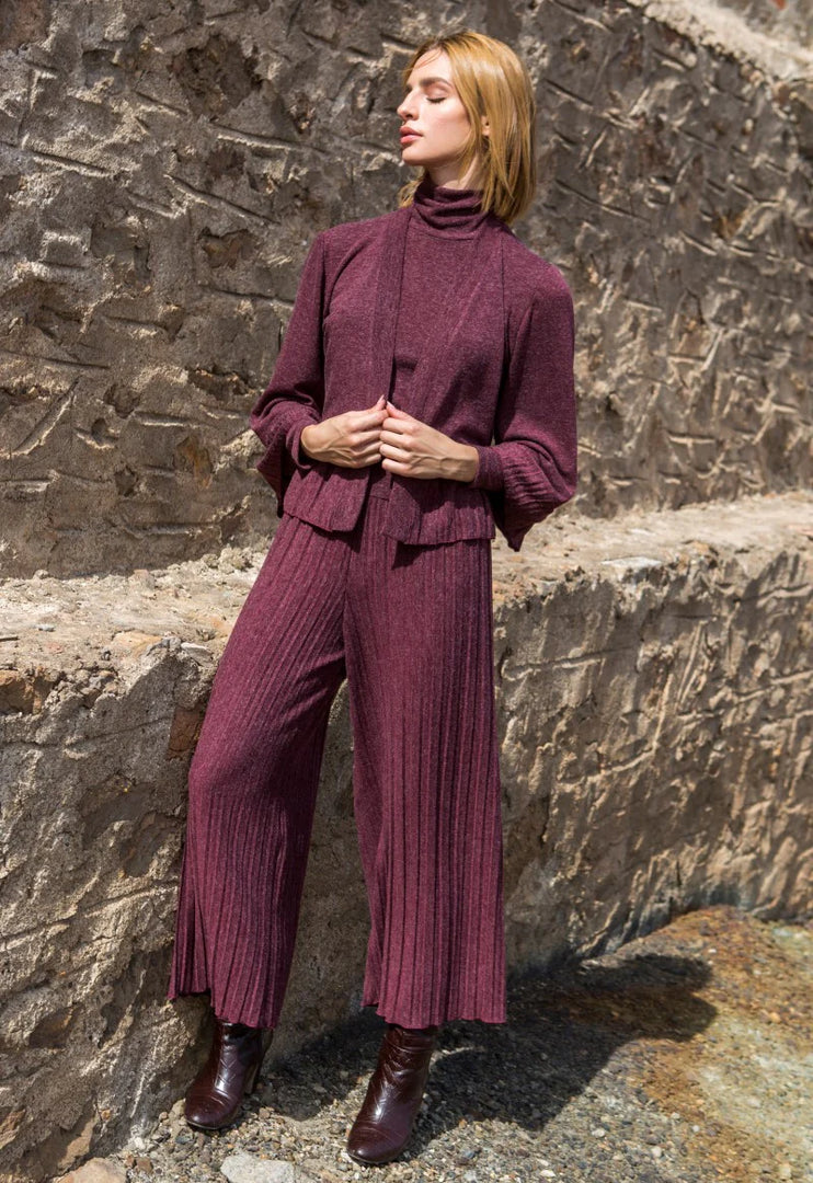 Knit Jacket With Pleats (XS,S,M,L,XL)(Wine Red, Blue)