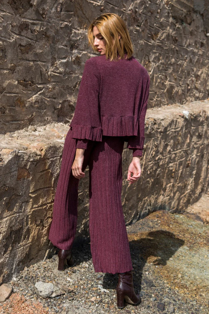 Knit Pleated Trousers (XS,S,M,L,XL) (Wine Red,Blue)