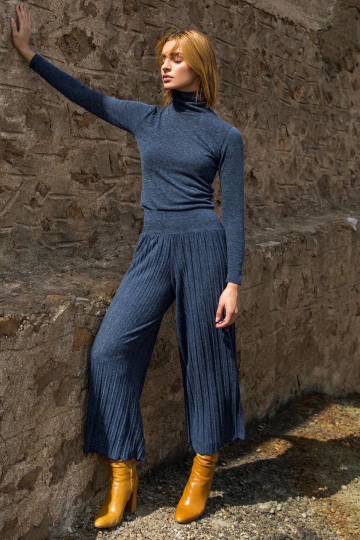 Knit Pleated Trousers (XS,S,M,L,XL) (Wine Red,Blue)