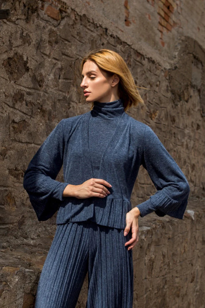 Knit Jacket With Pleats (XS,S,M,L,XL)(Wine Red, Blue)