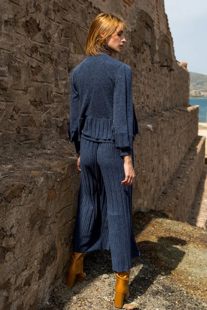 Knit Pleated Trousers (XS,S,M,L,XL) (Wine Red,Blue)