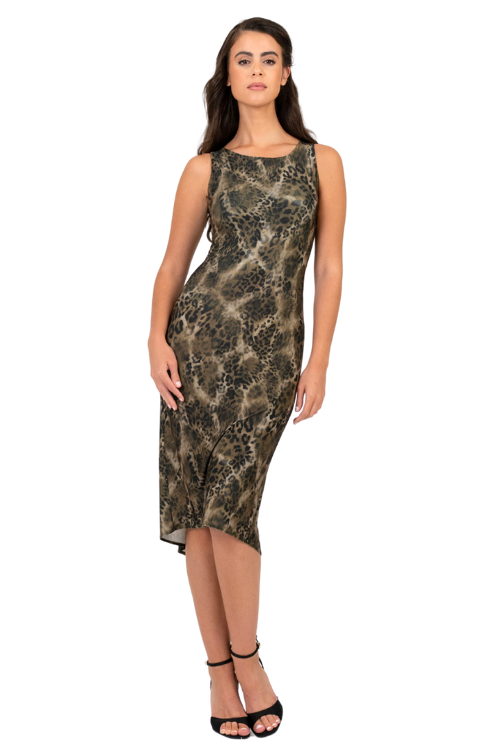 Safari Animal Print Fishtail Tango Dress With Keyhole Back