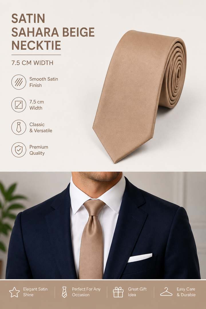 Sahara Beige Men's Satin Necktie