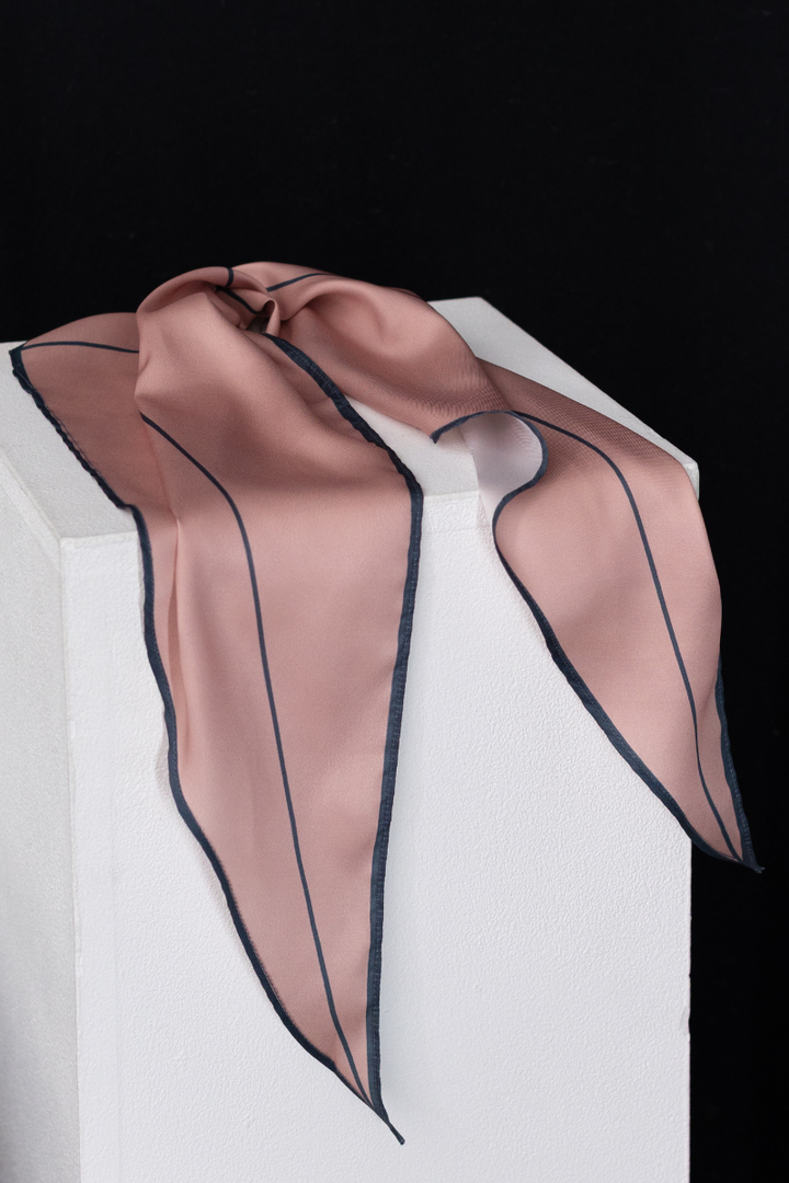 Salmon Pink Satin Diamond Scarf With Dark Outline
