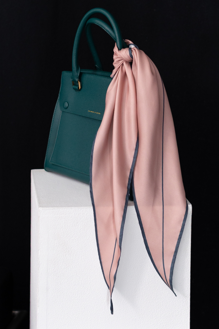 Salmon Pink Satin Diamond Scarf With Dark Outline