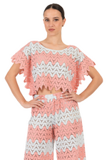 Load image into Gallery viewer, Salmon and Mint Zig-Zag Lace Boxy Crop Top