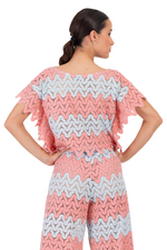 Load image into Gallery viewer, Salmon and Mint Zig-Zag Lace Boxy Crop Top