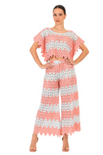 Load image into Gallery viewer, Salmon and Mint Zig Zag Lace Wide-Leg Tango Pants