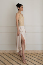 Load image into Gallery viewer, Sand Beige Two-Layer Satin And Lace Crisscross Dress