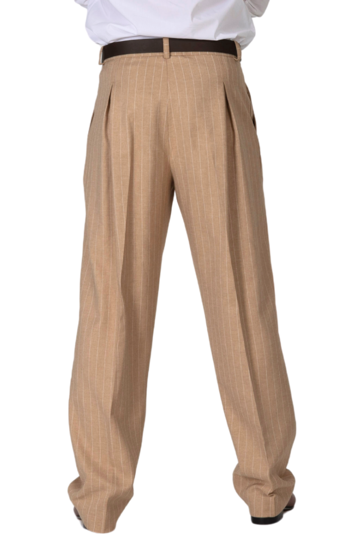 Sand Striped Pants With Front And Back Pleat
