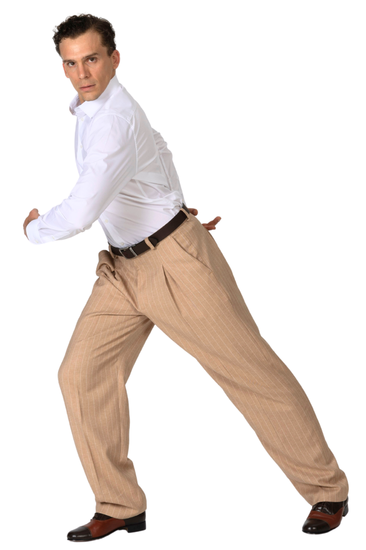 Sand Striped Pants With Front And Back Pleat