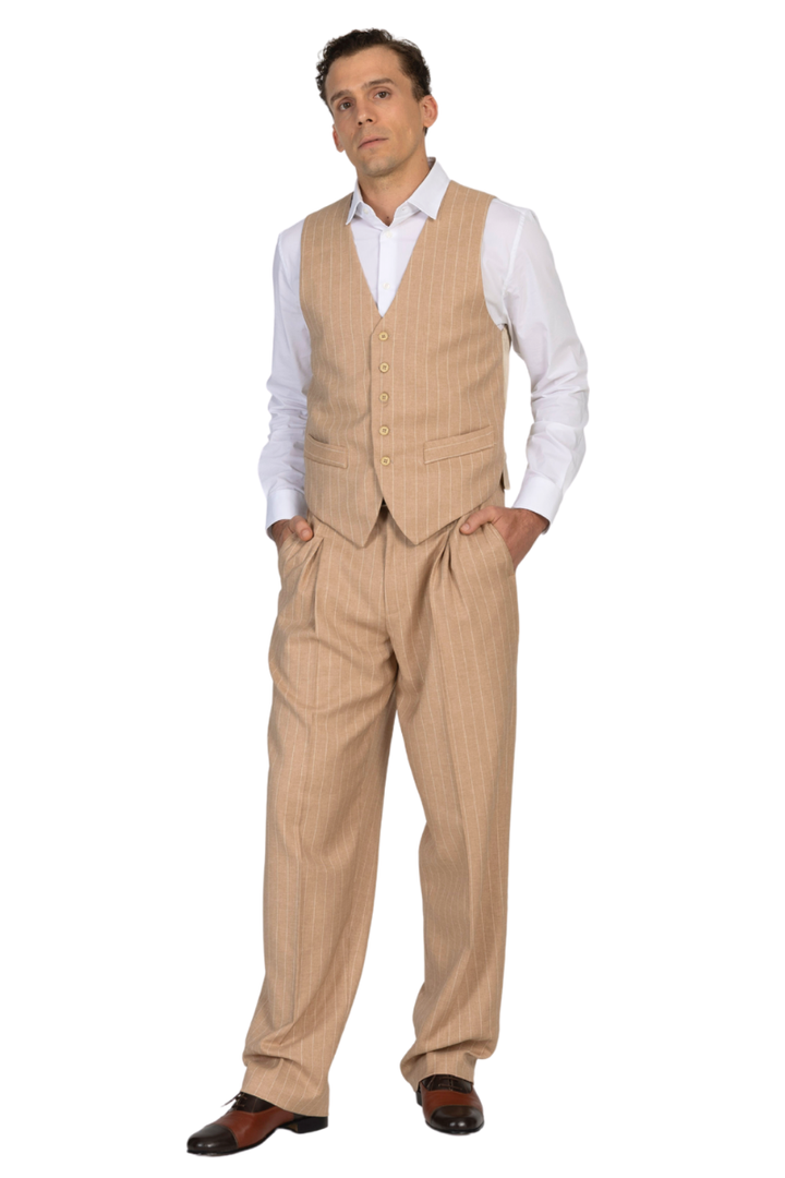 Sand Striped Pants With Front And Back Pleat