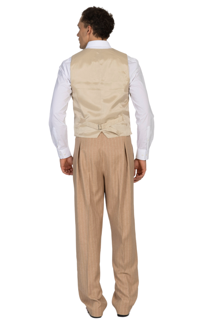Sand Striped Pants With Front And Back Pleat