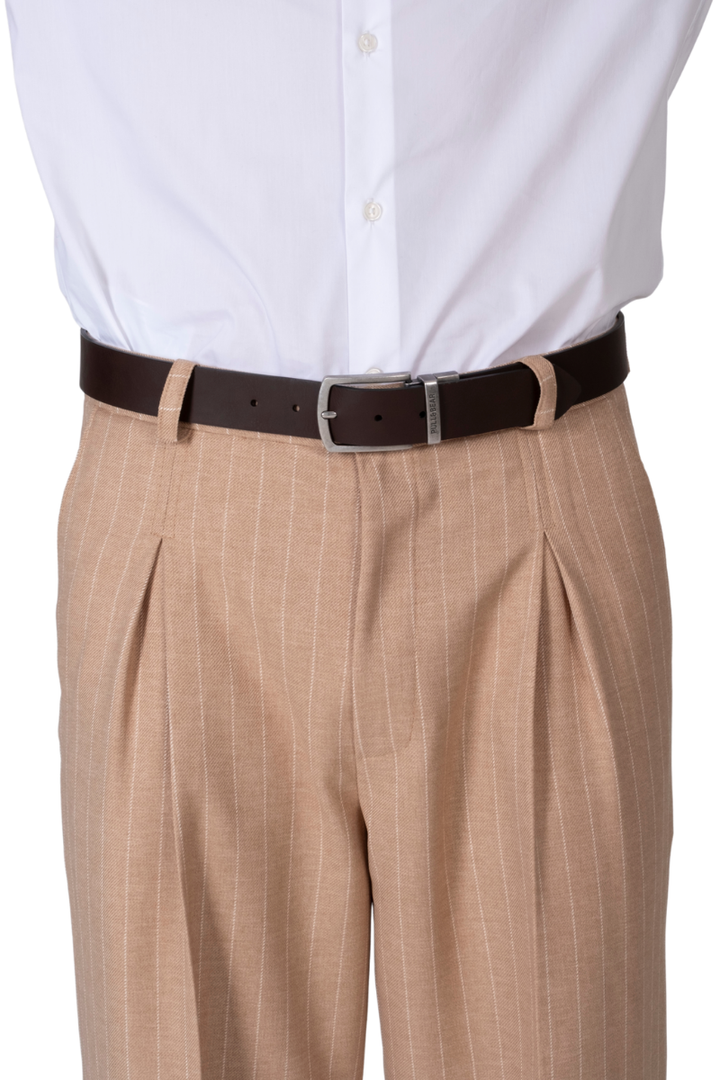Sand Striped Pants With Front And Back Pleat