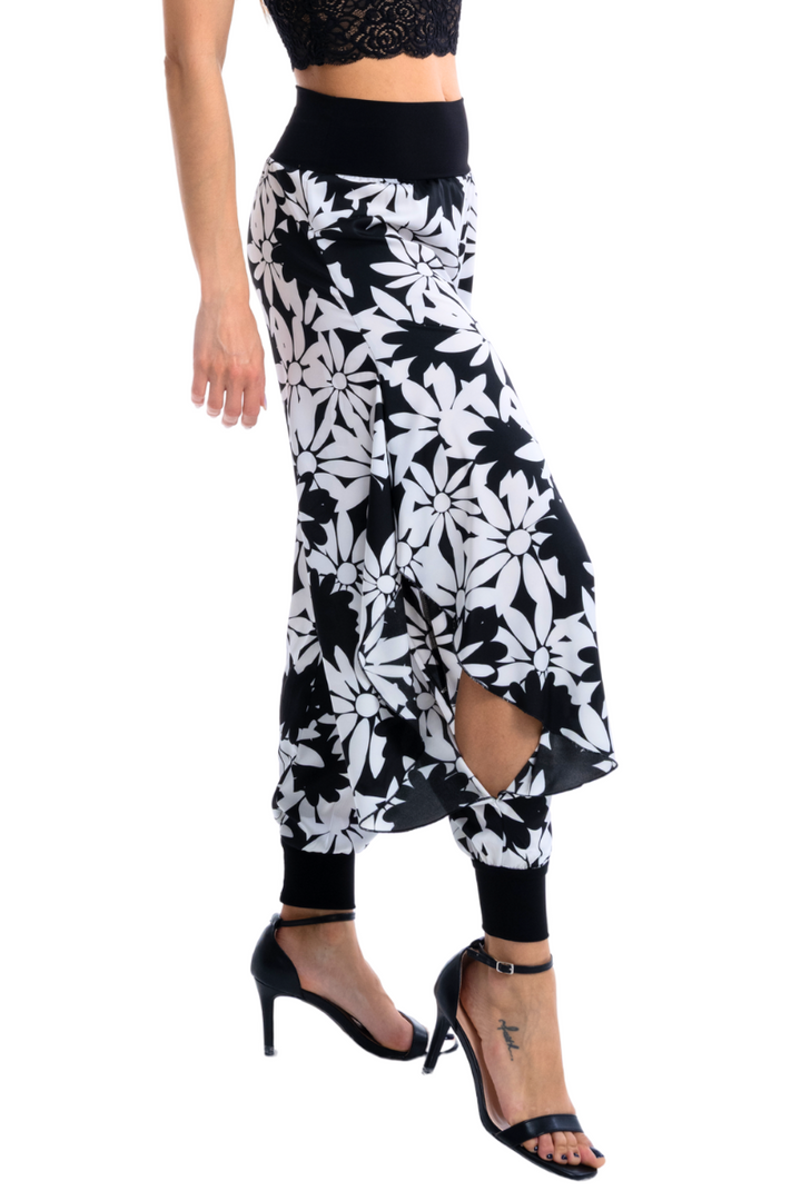 Satin Floral Harem Style Tango Pants With Slits
