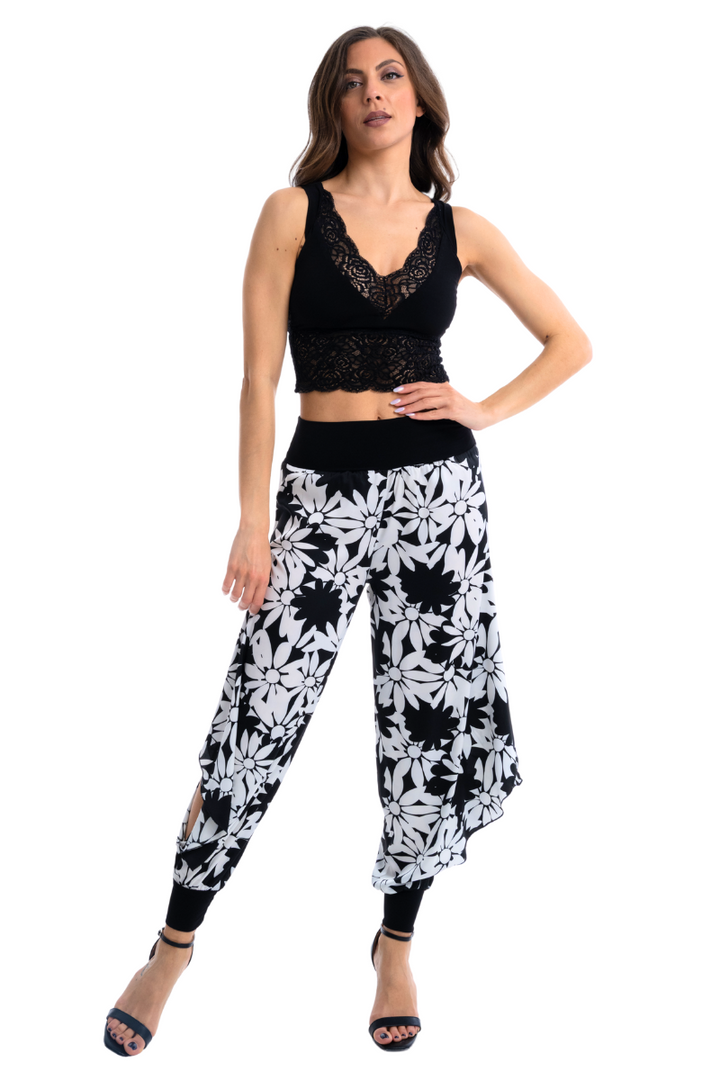 Satin Floral Harem Style Tango Pants With Slits
