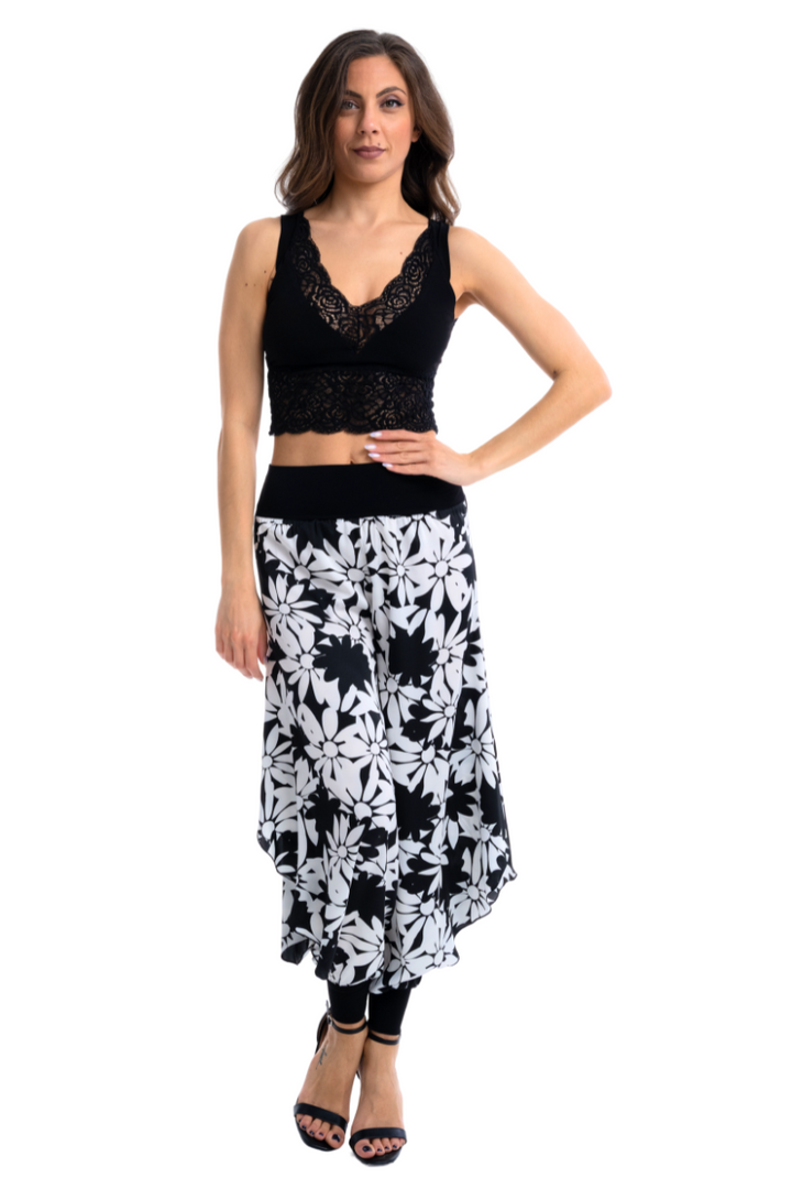 Satin Floral Harem Style Tango Pants With Slits