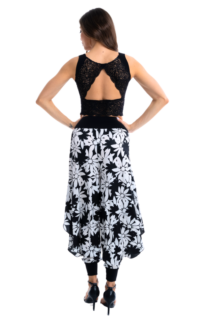 Satin Floral Harem Style Tango Pants With Slits