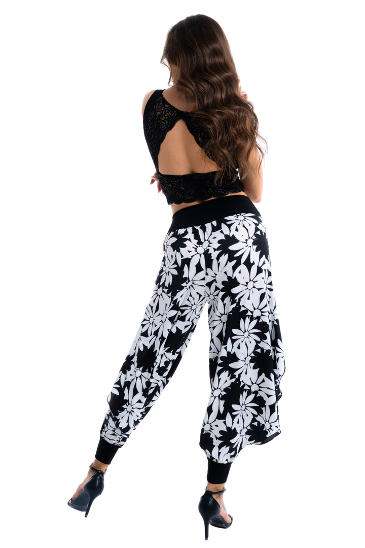 Satin Floral Harem Style Tango Pants With Slits