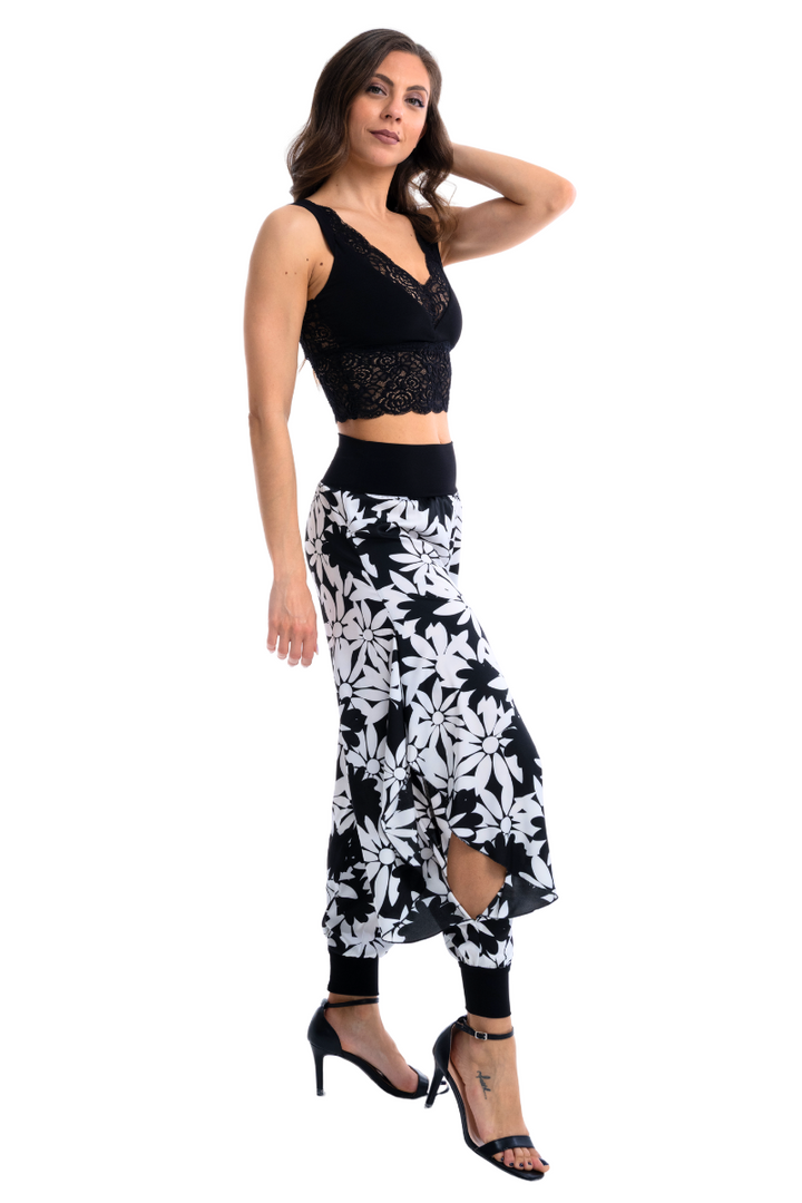 Satin Floral Harem Style Tango Pants With Slits