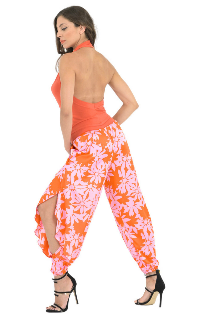 Satin Floral Harem Style Tango Pants With Slits