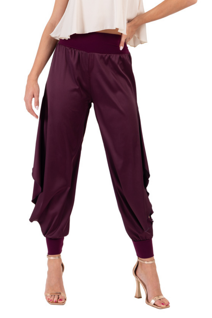 Satin Pants With Slits And Ankle Cuffs