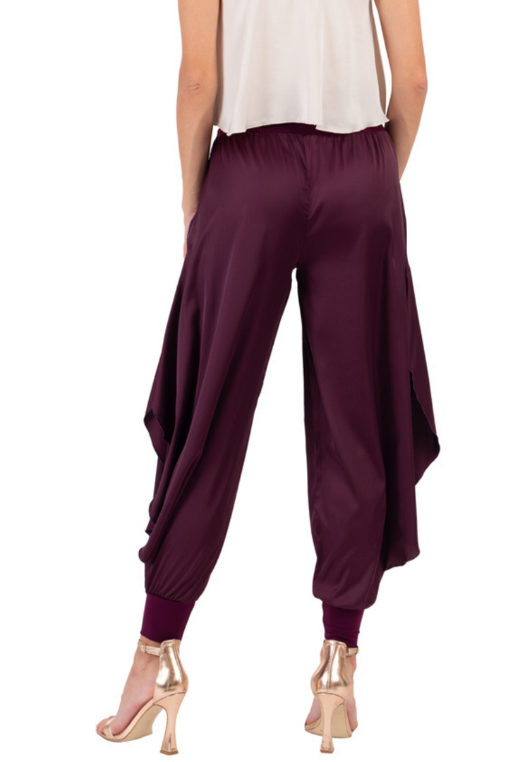 Satin Pants With Slits And Ankle Cuffs