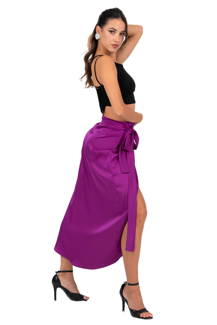 Satin Curved Wrap Dance Skirt