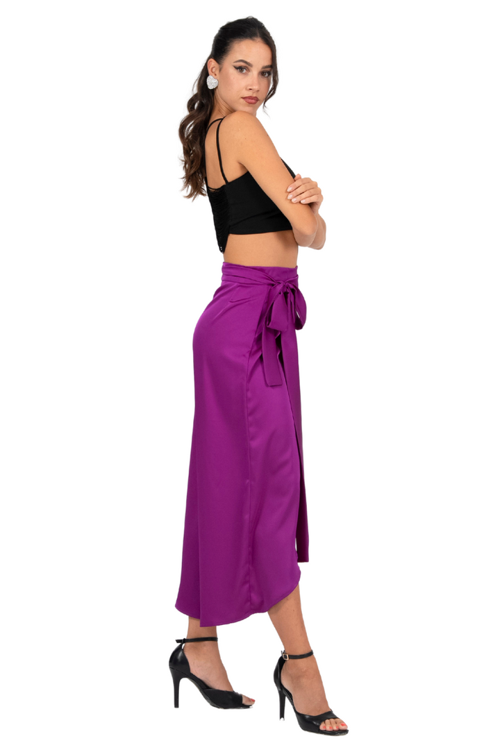 Satin Curved Wrap Dance Skirt