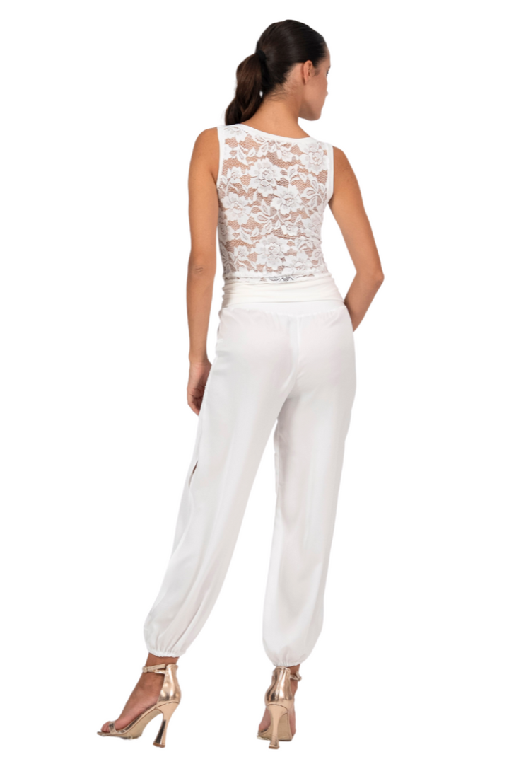 Satin Babucha Gathered Tango Pants With Slits