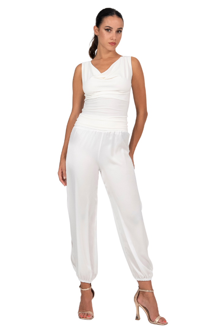 Satin Babucha Gathered Tango Pants With Slits