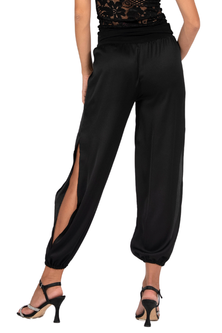 Satin Babucha Gathered Tango Pants With Slits