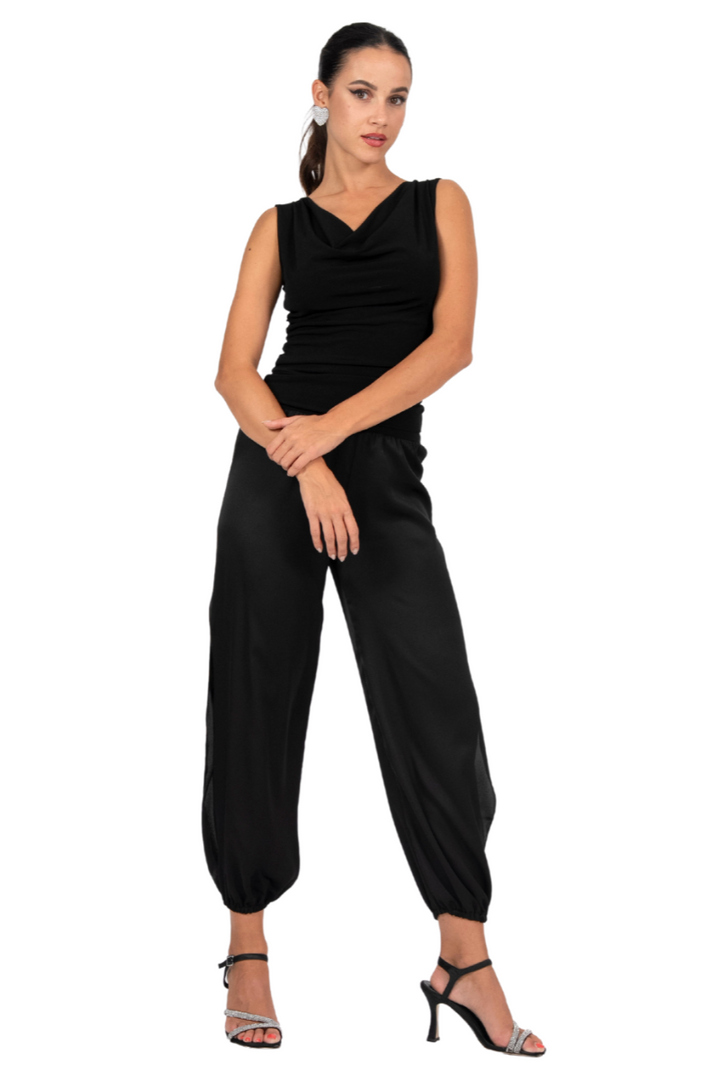 Satin Babucha Gathered Tango Pants With Slits