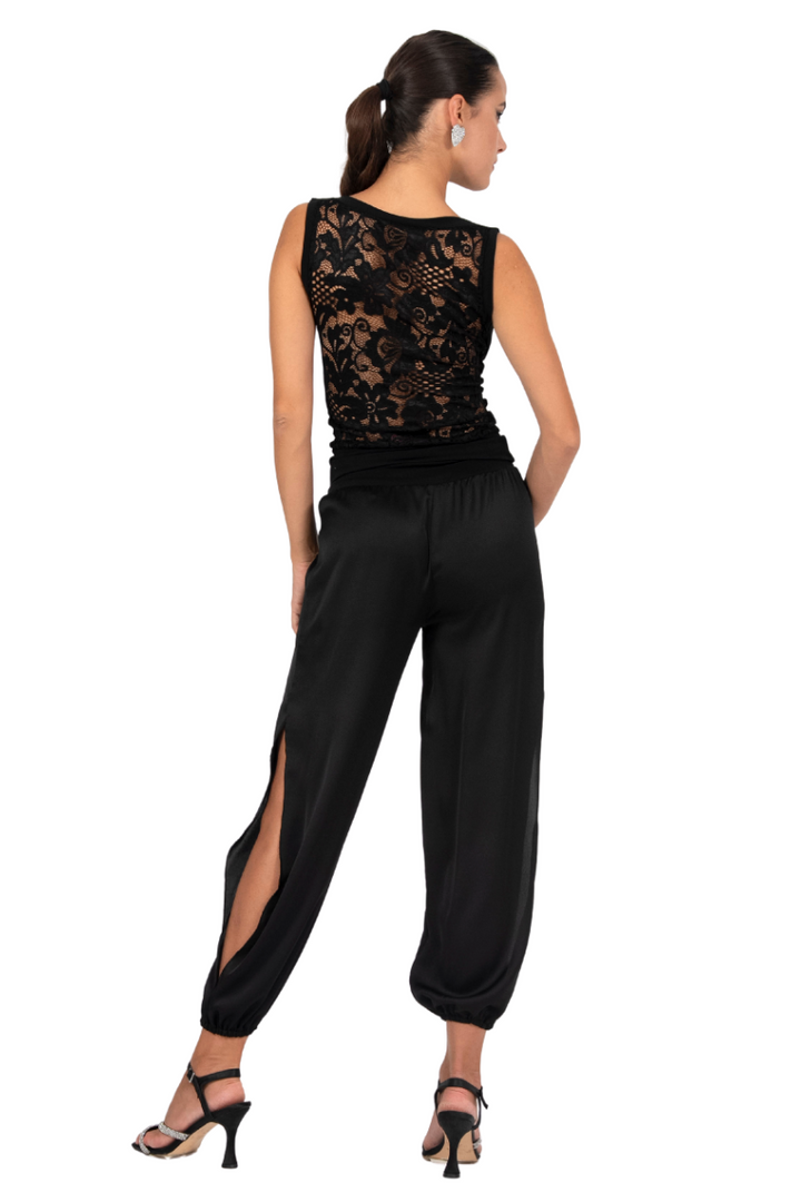 Satin Babucha Gathered Tango Pants With Slits
