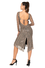 Load image into Gallery viewer, Sequin Animal Print Open Tie Back Tango Dress
